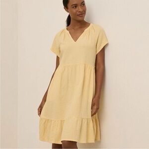 PACT WOMEN’s ORGANIC COTTON DRESS COASTAL DOUBLE GAUZE BREEZY SUNGOLD A-LINE EUC